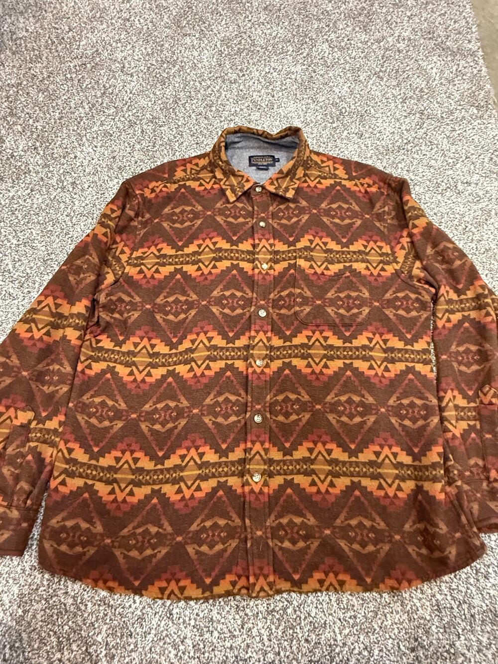 Pendleton Men’s XL Southwestern Geometric Cotton Shirt Brown Rust Western